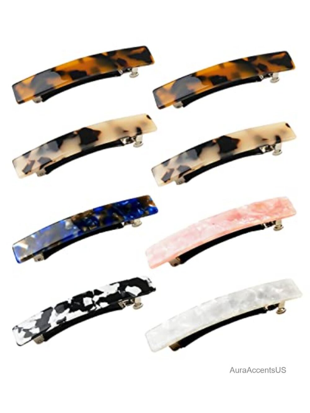 8 Acetate Tortoise Hair Barrettes Clips Snap Closure